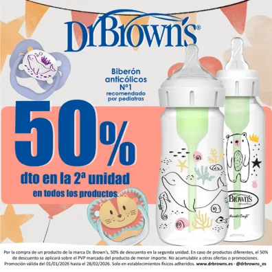 ¡50% dto. en la segunda unidad de productos Dr. Brown’s!